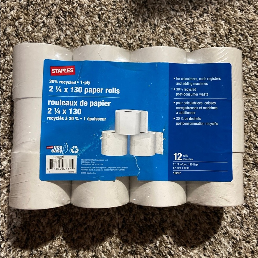Staples White Paper Rolls 12-Pack